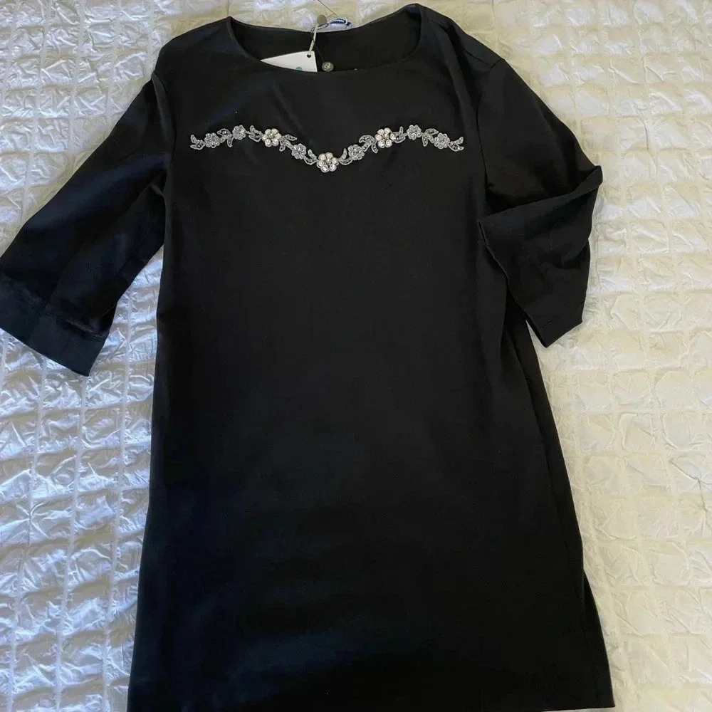 Blumarine black rhinestone shift knit mini dress